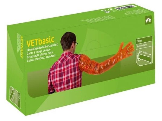 Pièces agricoles - Cloture,Jardin & Sylviculture - Gants jetables VETbasic 100pcs orange