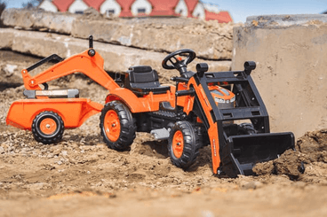 Loisirs - Jouets - Tractopelle Kubota avec excavatrice et remorque