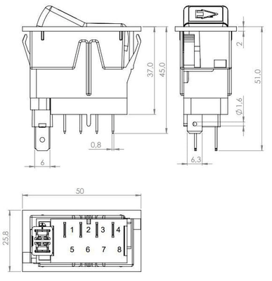 Pièces agricoles - Eclairage - Interrupteur à bascule, (I)-0-(II), maman sur maman, 12 V, 4 broches, position d'origine/entrée