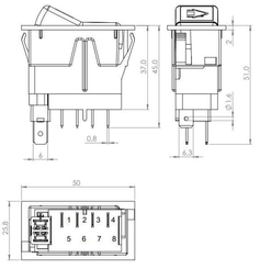 Pièces agricoles - Eclairage - Interrupteur à bascule, (I)-0-(II), maman sur maman, 12 V, 4 broches, position d'origine/entrée