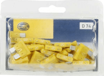 Pièces agricoles - Electricité - Fusible lame standard 32V 20A longueur 18,6mm jaune pack 50x Hella