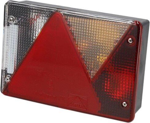 Pièces agricoles - Eclairage - Feu arrière droit rectangulaire, feu de recul, 12 V, rouge/transparent, à visser, 200 x 136 x 56 mm, baïonnette 5 broches, Mult