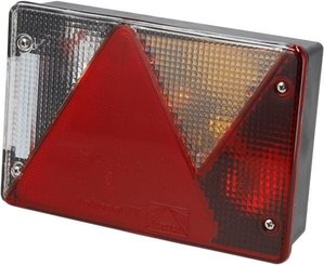 Pièces agricoles - Eclairage - Feu arrière droit rectangulaire, feu de recul, 12 V, rouge/transparent, à visser, 200 x 136 x 56 mm, baïonnette 5 broches, Mult