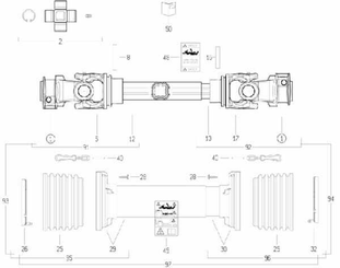 Pièces agricoles - Transmission - Arbre de transmission S5 L : 1210mm, Bondioli&Pavesi