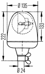 Pièces agricoles - Eclairage - Gyrophare halogène, rond 24 V, ambre, monté sur mât, Ø 135 mm x 222 mm, Hella Rotaflex