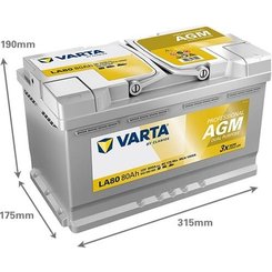 Pièces agricoles - Eclairage - Battery 12V 80Ah 800A LA80 VARTA Professional Dual Purpose AGM
