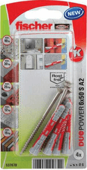 Pièces agricoles - Fasteners - Chevilles tous matériaux DuoPower 6 x 50 A2 avec vis en acier inoxydable / Blister de 4