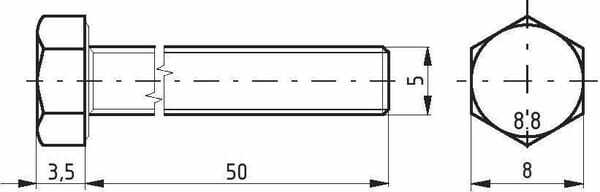 Pièces agricoles - Fasteners - Boulon hexagonal entièrement fileté M5x50 8.8 zing