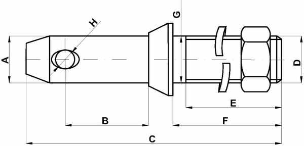 Pièces agricoles - Tracteur pièce adaptable - Axe de bras inférieur 22x131mm filetage: M18x46mm Cat.1 Kramp