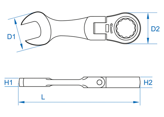 Outils - Outils divers - Clé mixte à cliquet tête inclinable courte 11mm