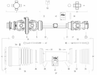 Pièces agricoles - Transmission - Cardan grand-angle S6 L: 1010mm, Bondioli&Pavesi