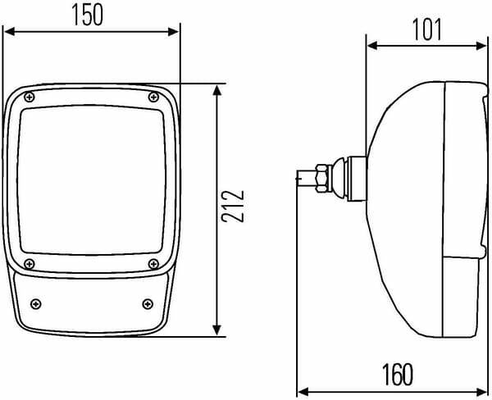 Pièces agricoles - Eclairage - Projecteur halogène, carré, 12V, transparent/ambre, à boulonner, 212x150xAMP 6-fiches, Hella