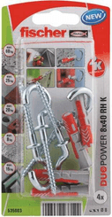 Pièces agricoles - Fasteners - Chevilles tous matériaux DuoPower 10x50 avec crochet rond / Blister de 2