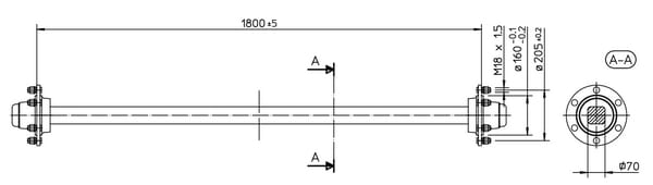 Pièces agricoles - Pièce divers - Essieu non freiné 70x1800mm (160/205/6)