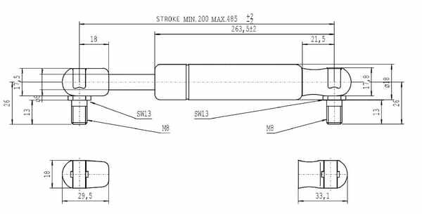 Pièces agricoles - Pièce divers - Vérin à gaz L485-150N Stabilus
