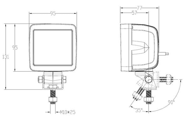 Pièces agricoles - Eclairage - Work light LED, 76W, 11970lm, square, 10/30V, 95x77x131mm, Deutsch plug, flood beam, swivel head