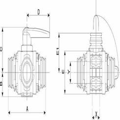 Pièces agricoles - Pièce Pulvérisateur - Bille - Soupape 3 voies T6 DN 32mm