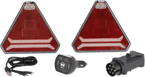 Pièces agricoles - Eclairage - Jeu d’éclairages sans fil LED, triangulaire, 12/24 V, Li-ion, magnétique, 178,5x155 mm, fiche à 7 broches, Kramp