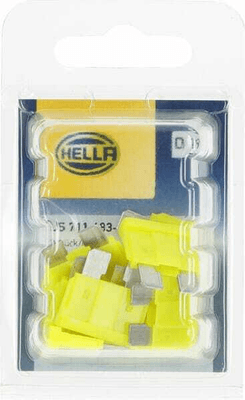 Pièces agricoles - Electricité - Fusible lame standard 12V 20A longueur 18,8mm jaune pack 10x Hella