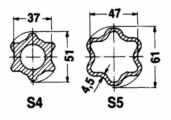 Pièces agricoles - Transmission - Tube profilé étoile S4 Ø ext. : 51x37 mm L : 1,4 m Walterscheid