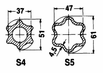 Pièces agricoles - Transmission - Tube profilé étoile S4 Ø ext. : 51x37 mm L : 1,4 m Walterscheid