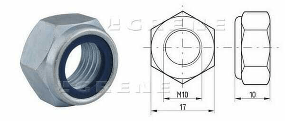 Pièces agricoles - Fasteners - Ecrou hexagonal autobloquant à bague nylon DIN985 M10x1.50 Kramp