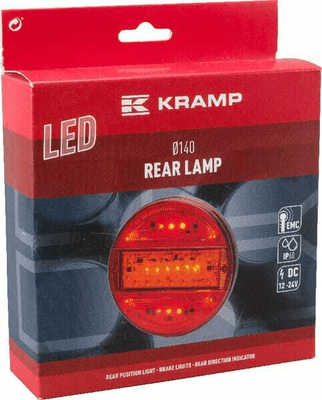 Pièces agricoles - Eclairage - Feu arrière multifonction LED, rond, 12-24V, Ø 140mm, Kramp