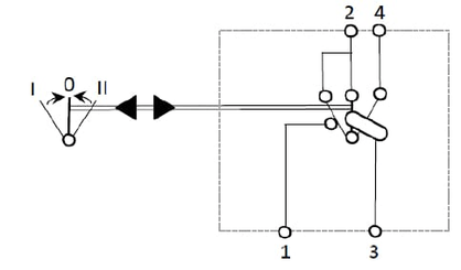 Pièces agricoles - Eclairage - Interrupteur à bascule, (I)-0-(II), maman sur maman, 12V, 4 broches, à bascule