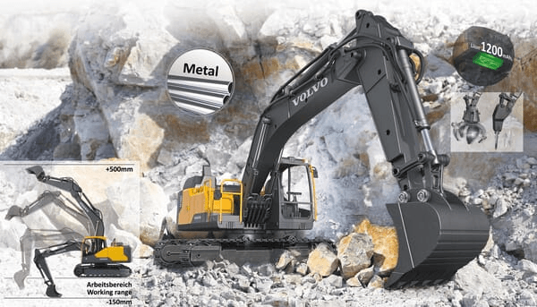 Loisirs - Jouets - DiggerVolvo EC160E Metal 1:16 avec grappin à obus et marteau de démolition