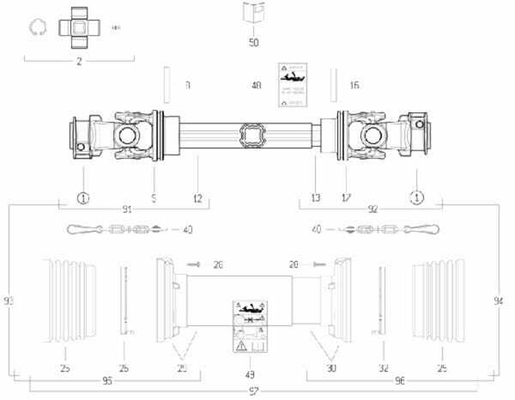 Pièces agricoles - Transmission - Arbre de transmission S6 L : 860mm, Bondioli&Pavesi