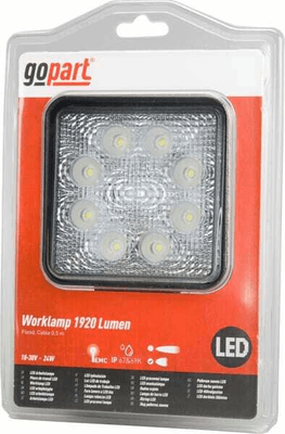Pièces agricoles - Eclairage - Phare de travail LED carré 24W 1920lm, 10/30V, 110x45x110mm faisceau large 8 LED Kramp