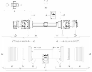 Pièces agricoles - Transmission - Arbre de transmission S6 L : 560mm, Bondioli&Pavesi