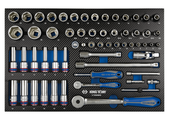 Outils - Outils divers - Module mousse + PP 60 pièces douilles 1/4 & 1/2" et accessoires