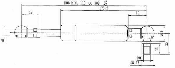 Pièces agricoles - Pièce divers - Vérin à gaz L309-270N Stabilus