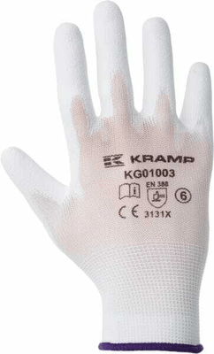 Vêtements et protections - Equipement - Gants de travail 1.001 8/M, paquet de 3, blanc, Protect by Kramp
