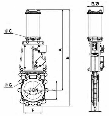 Pièces agricoles - Hydraulique - Vanne guillotine + vérin pneum. DN150