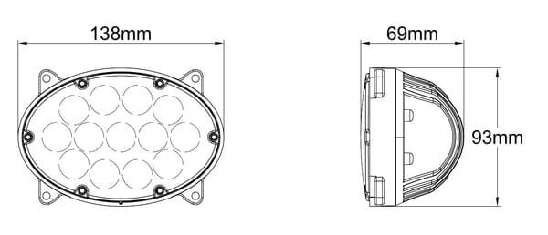 Pièces agricoles - Eclairage - Phare de travail LED, 39 W, 3500 lm, ovale, 10/30 V, 138x93x69 mm, faisceau large, 13 LED, Kramp