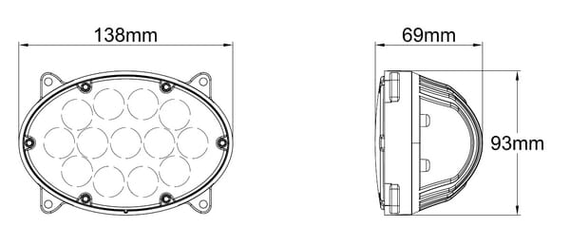 Pièces agricoles - Eclairage - Phare de travail LED, 39 W, 3500 lm, ovale, 10/30 V, 138x93x69 mm, faisceau large, 13 LED, Kramp
