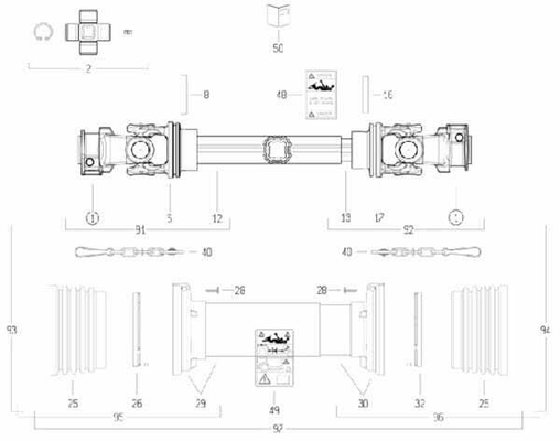 Pièces agricoles - Transmission - Arbre de transmission S6 L : 1210mm, Bondioli&Pavesi