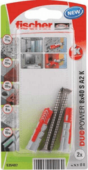 Pièces agricoles - Fasteners - Chevilles tous matériaux DuoPower 8x40 avec vis A2 / Blister de 2