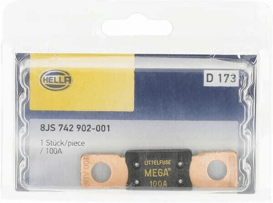 Pièces agricoles - Eclairage - Fusible méga 100A longueur 68,6mm jaune Hella