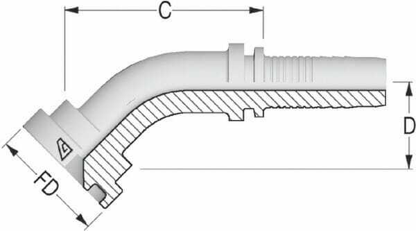 Pièces agricoles - Hydraulique - Raccord à bride DN20-Ø44,5 45°