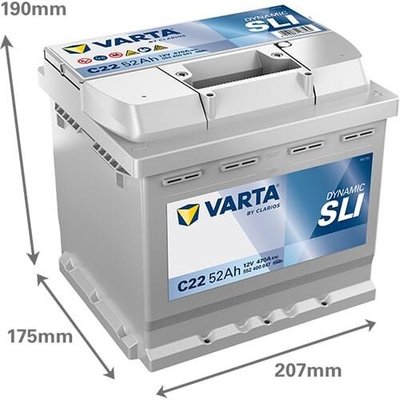 Pièces agricoles - Eclairage - Battery 12V 52Ah 470A C22 VARTA Dynamic SLI