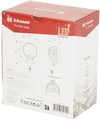 Pièces agricoles - Eclairage - Lampe de travail LED, 40W, 4000lm, ronde, blanche, 10/30 V, 84x126x71.8mm, prise AMP, faisceau spot, 4 LED, 360 degrés, Kramp