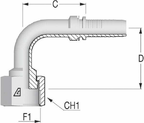 Pièces agricoles - Hydraulique - Raccord DN08-11/16 ORFS 90°