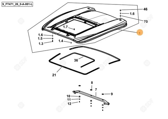 Pièces agricoles - Cabine et structure - ASSEMBLING ROOF JAVA GREEN