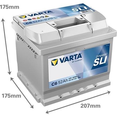 Pièces agricoles - Eclairage - Battery 12V 52Ah 520A C6 VARTA Dynamic SLI
