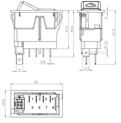 Pièces agricoles - Eclairage - Interrupteur à bascule, I-0-II, on-on-on, 12V, 4 broches, essuie-glace