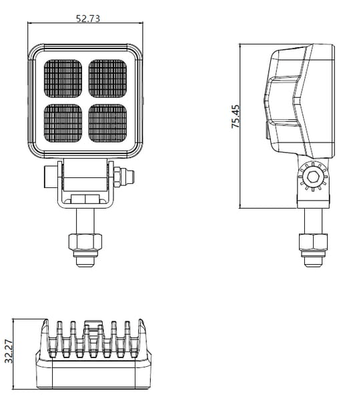 Pièces agricoles - Eclairage - Phare de travail LED, 12W, 1200lm, carrée, 12/24V, blanche, 53,7x75,5x32,3mm prise Deutsch, faisceau large, 8LED