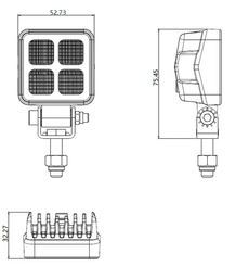 Pièces agricoles - Eclairage - Phare de travail LED, 12W, 1200lm, carrée, 12/24V, blanche, 53,7x75,5x32,3mm prise Deutsch, faisceau large, 8LED
